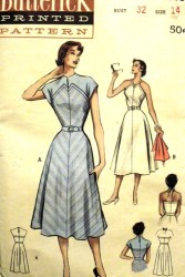 5675 1950S BARE/HALTER SLVS OR NOT FLARE DRESS PATTERN 14 32